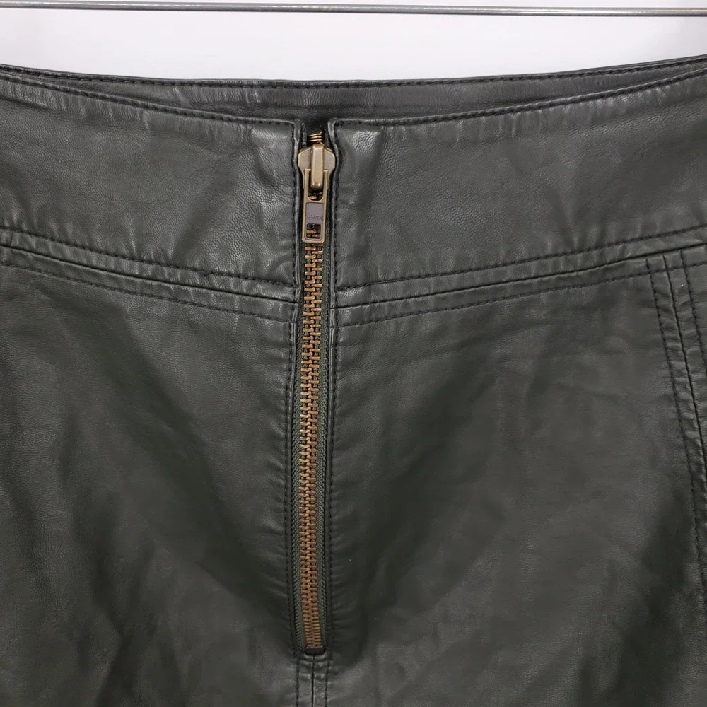 Free People Vegan Leather Mini Skirt Forest Green Paneled 12 Edgy Moto Grunge
